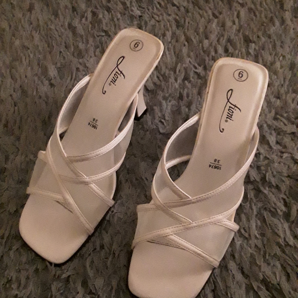 White slip on sandals